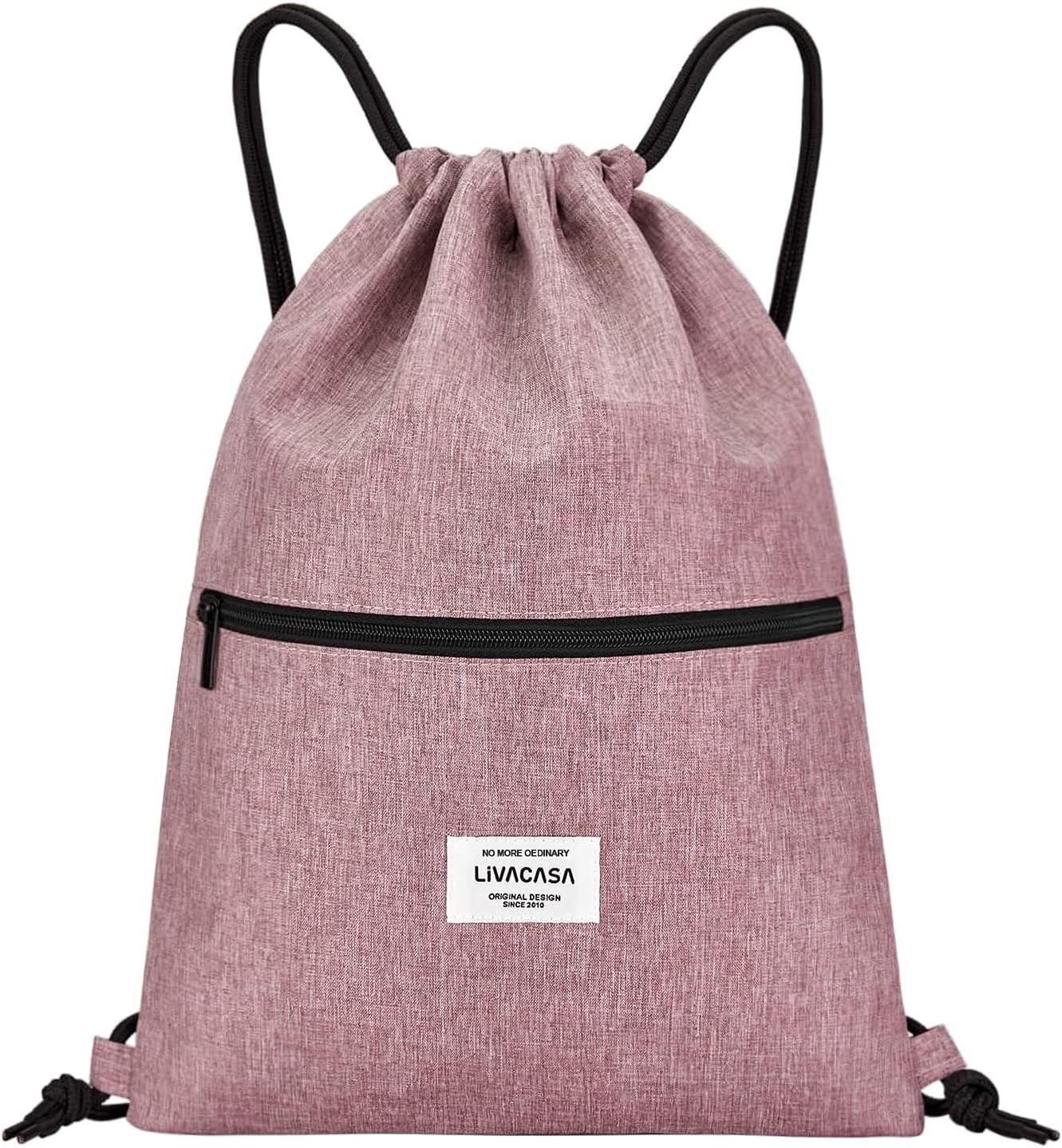 LIVACASA Turnbeutel Mit Reißverschluß Innentasche Sportbeutel Wasserdicht Hipster Beutel Seitentasche Gym Bag Gefüttert Rucksack Mit Verstellbar Tunnelzug Gymsack für Damen und Herren Schwarz