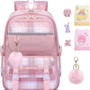 KEBEIXUAN Kids Primary School Bag for Girls, Kids Backpack, Lightweight Girls School Book Bags with Kawaii Pendant for Kids