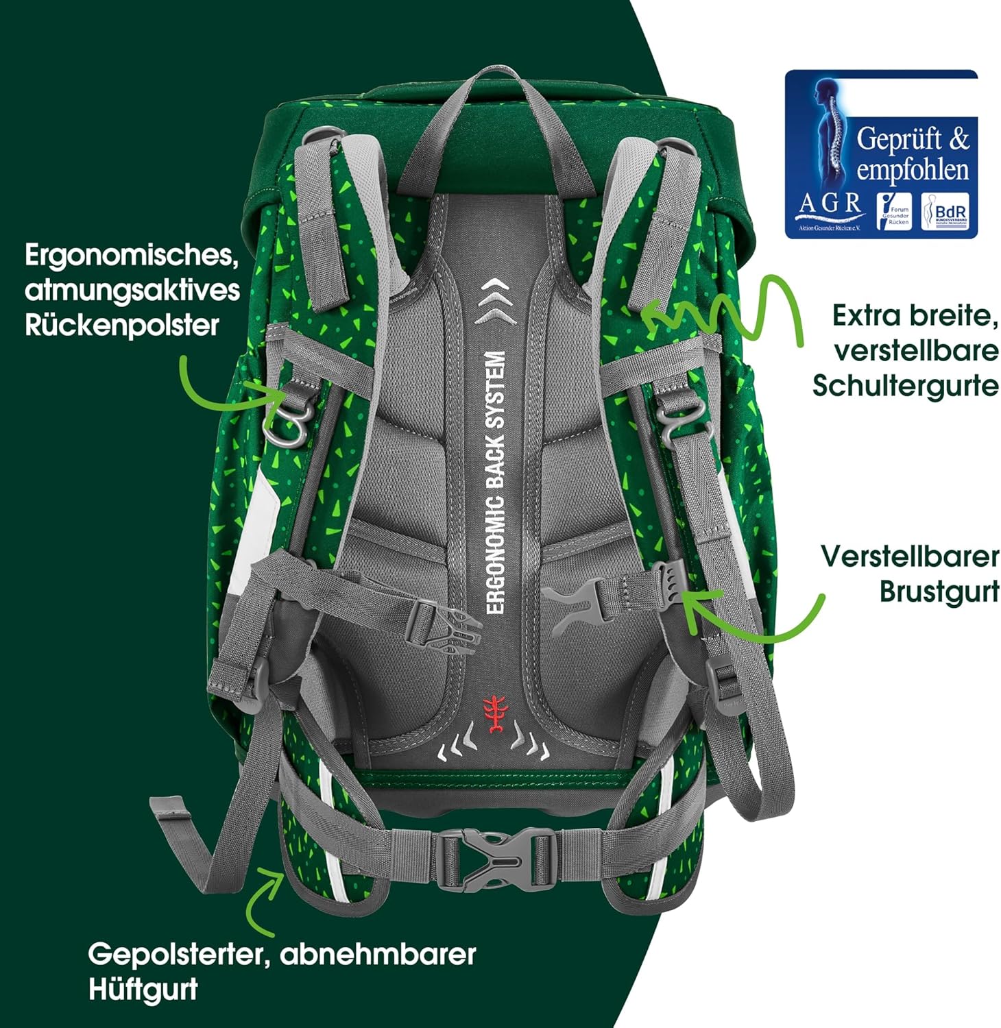 Step by Step Basis Green Graphics School Bag Set, 4 Pieces, Green, Ergonomic Satchel with Reflectors, Hip and Chest Strap, for Children from 1st Grade, 20 Litres – Bild 4
