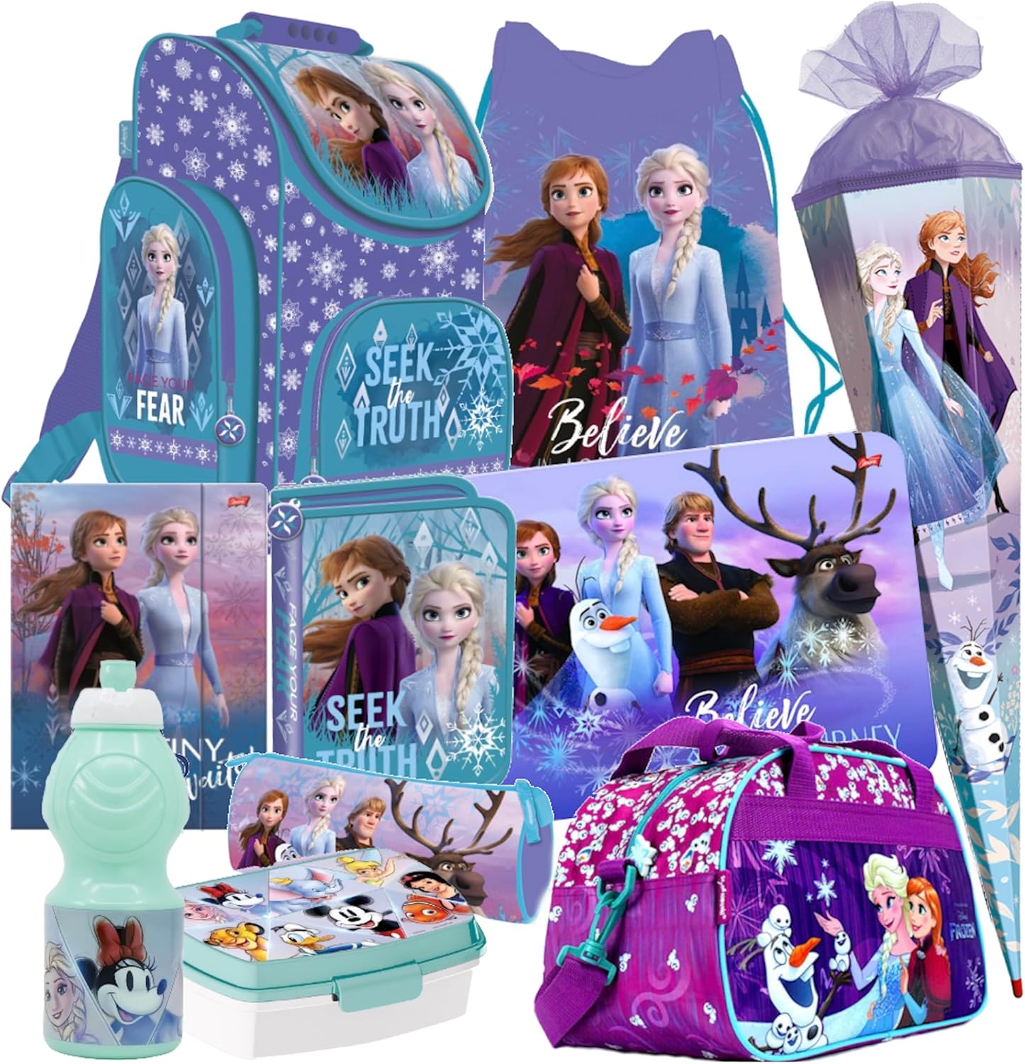 Frozen Elsa 10 Pieces School Bag Satchel School Backpack Bag Set School Cone 85 cm Sports Bag with Sticker Kids4shop
