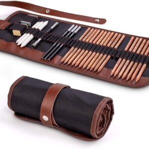 Lunaoo Sketching Drawing Pencil Set, Art Accessories, Pencil Case with Graphite Pencils for Artists/Children/Adults