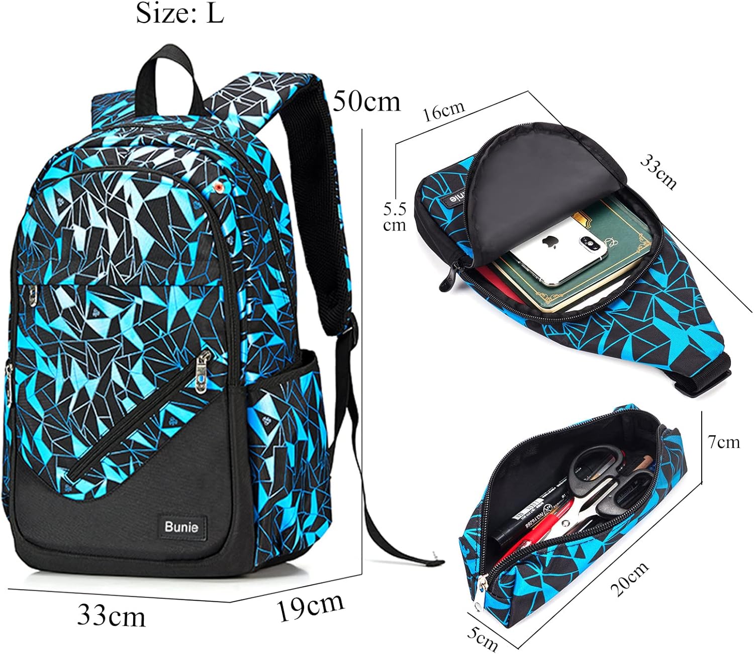 bunie Backpack for Boys Large Book Bag Waterproof School Bag Pencil Case Shoulder Bag Set for Primary School Middle School High School – Bild 5