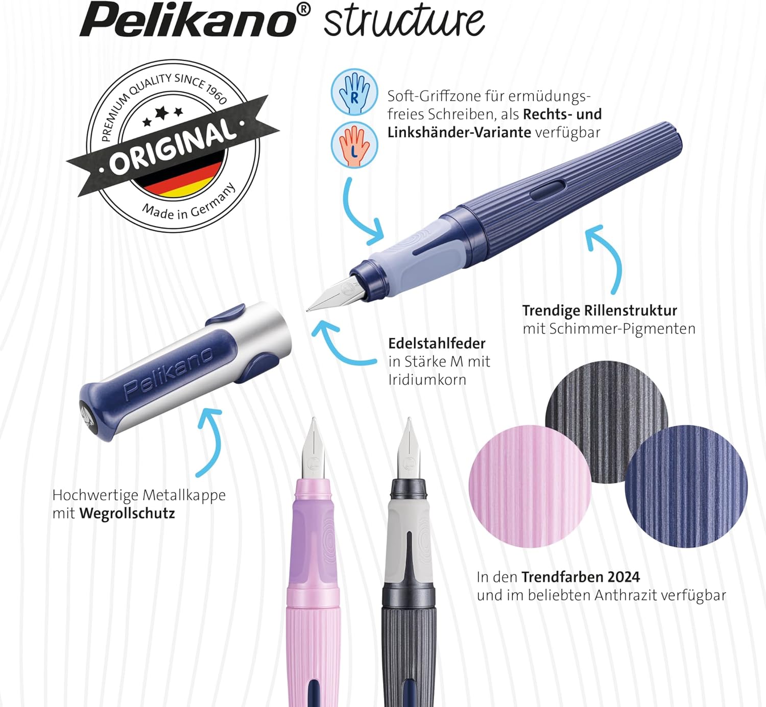 Pelikan Pelikano structure Fountain Pen for Right-Handed Users, Nib Width M, Grey, Pack of 1 – Bild 5
