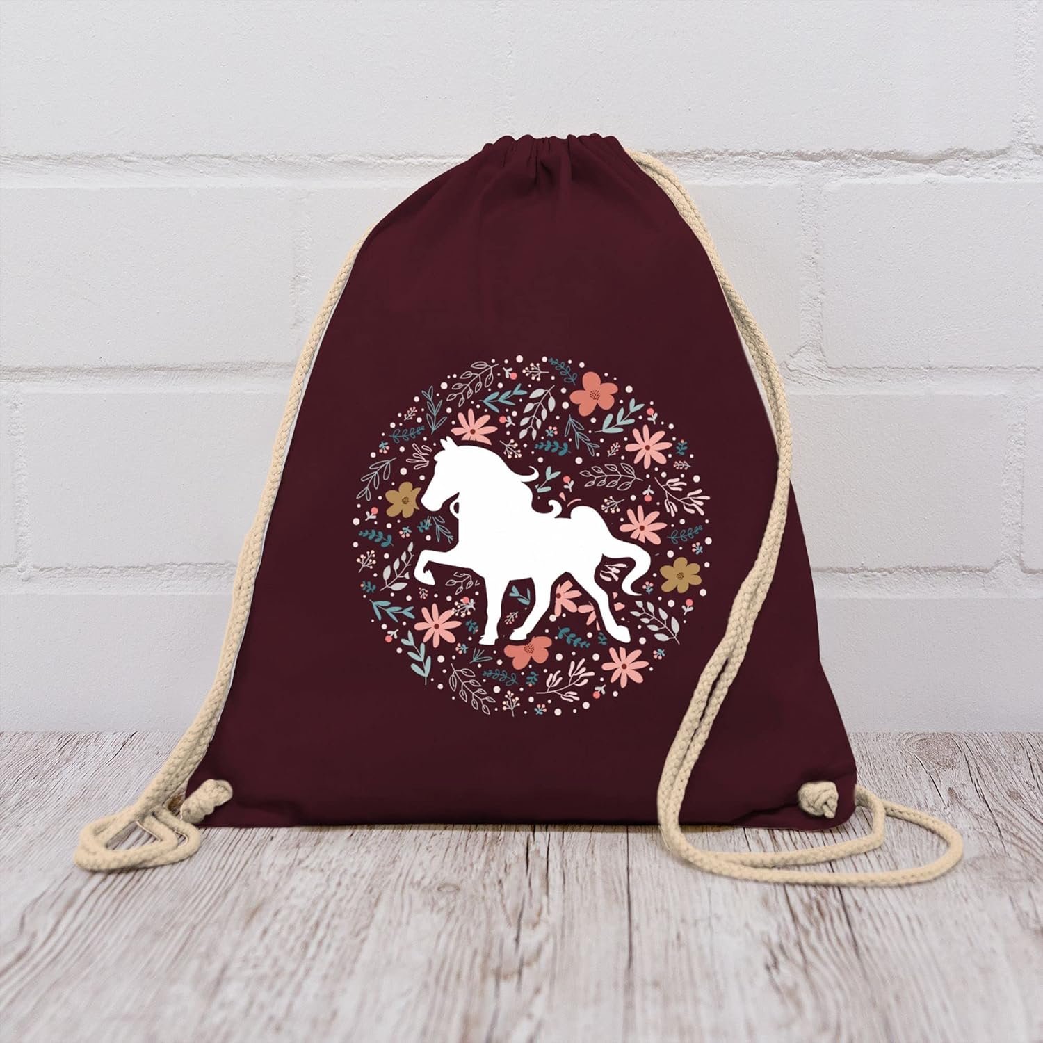 Shirtracer - Animal motif animal print - horse with flowers - gym bag and fabric bag made of cotton – Bild 7