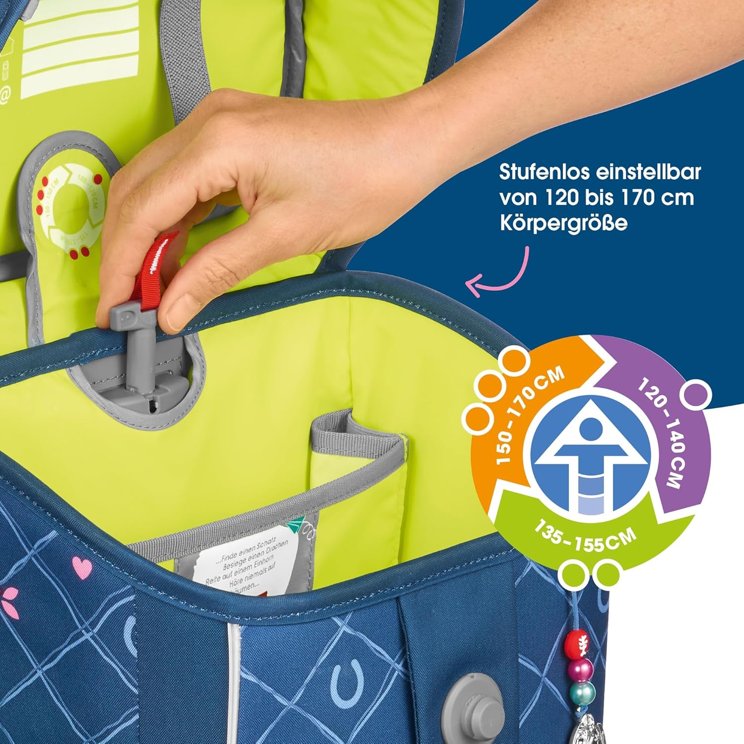 Step by Step Giant Horse Lima School Bag Set, Blue, Ergonomic Satchel with Reflectors, Height Adjustable with Hip and Chest Strap, for Girls from 1st Grade, 23 Litres – Bild 6