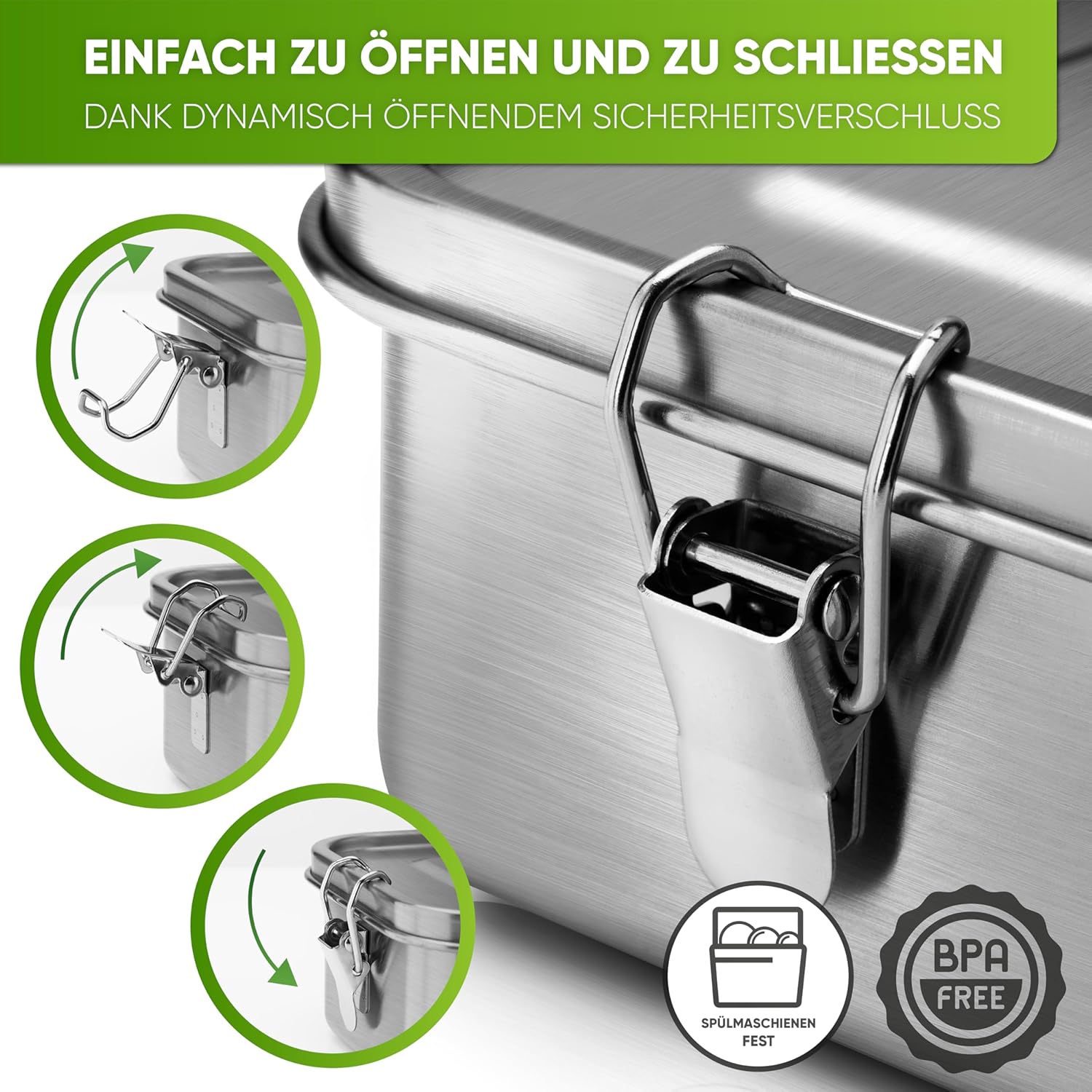 Blockhütte® Premium Stainless Steel Lunch Box (800 ml) for Children, Includes Compartments and Replacement Seal – The Food Storage Container with Divider is Leak-Proof – Small Lunch Box, 800ml, Silver – Bild 5