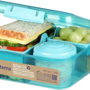 Sistema Bento Box Ocean Bound Plastic Lunch Box with Compartments, 1.25 L Lunch Box with Yoghurt/Fruit Container, Lunch Box Children and Adults, Made with Recycled Plastic, Turquoise