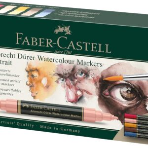 Faber-Castell Albrecht Dürer 160307 Watercolour Marker with Double Tip for Flat and Precise Colour Application, Pack of 5, Portrait, Colourful, Various Colours