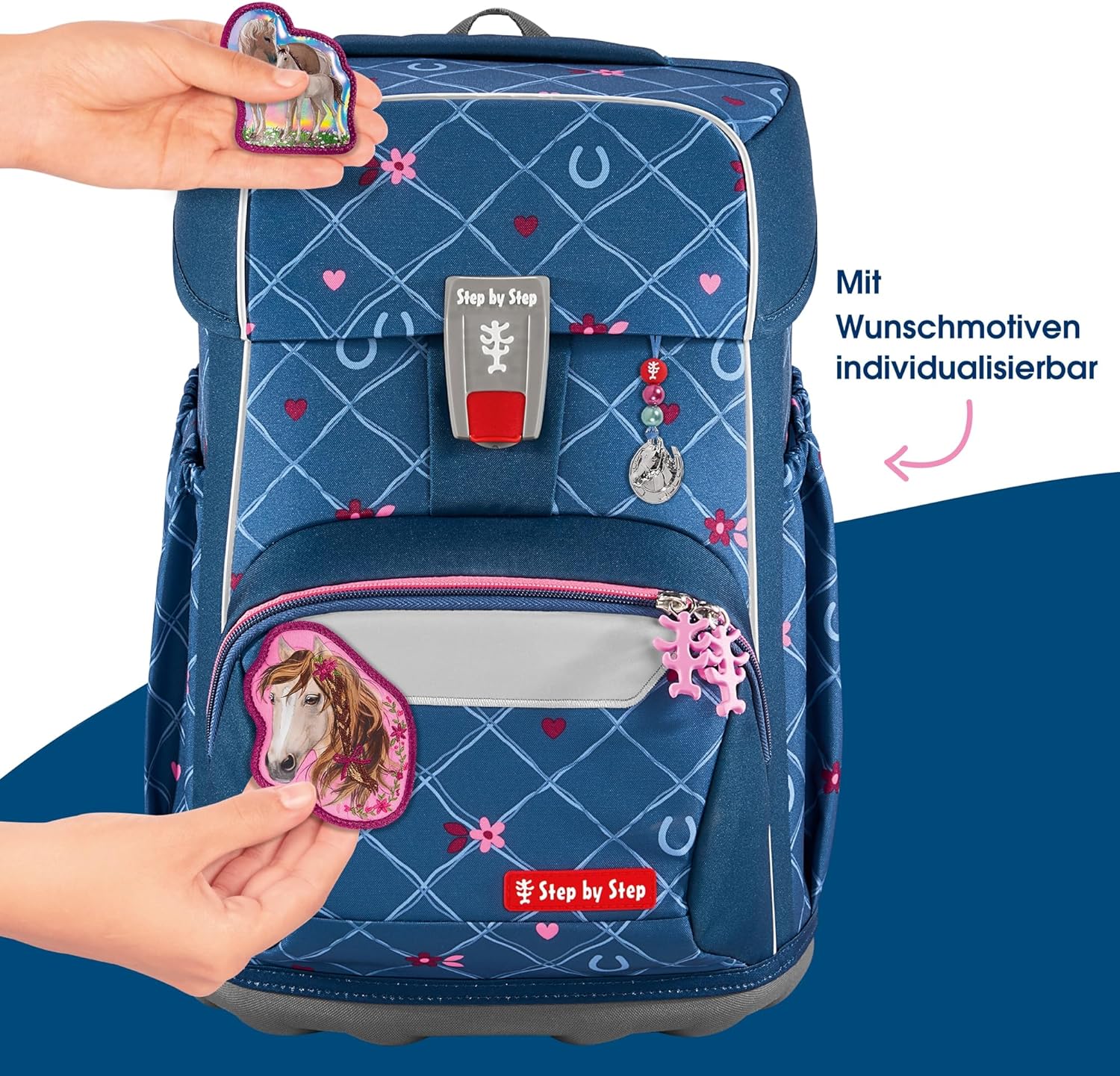 Step by Step Giant Horse Lima School Bag Set, Blue, Ergonomic Satchel with Reflectors, Height Adjustable with Hip and Chest Strap, for Girls from 1st Grade, 23 Litres – Bild 7