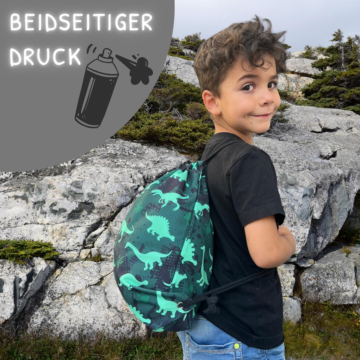 HECKBO Gym Bag Girls Boys – Dinosaur Motif – 40 x 32 cm – Nursery, Nursery, Nativity – Backpack, Bag, Sports Bag, Sports Bag, Nursery Backpack, Children's Backpack, Fabric Bag – Bild 5