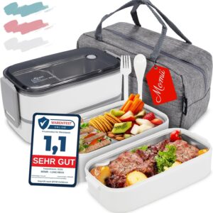 Premium Lunch Box for Adults and Children Including Carry Bag and Cutlery Bento Box Stainless Steel with Compartments Lunch Box Nursery Lunch Box Banana Box (White)