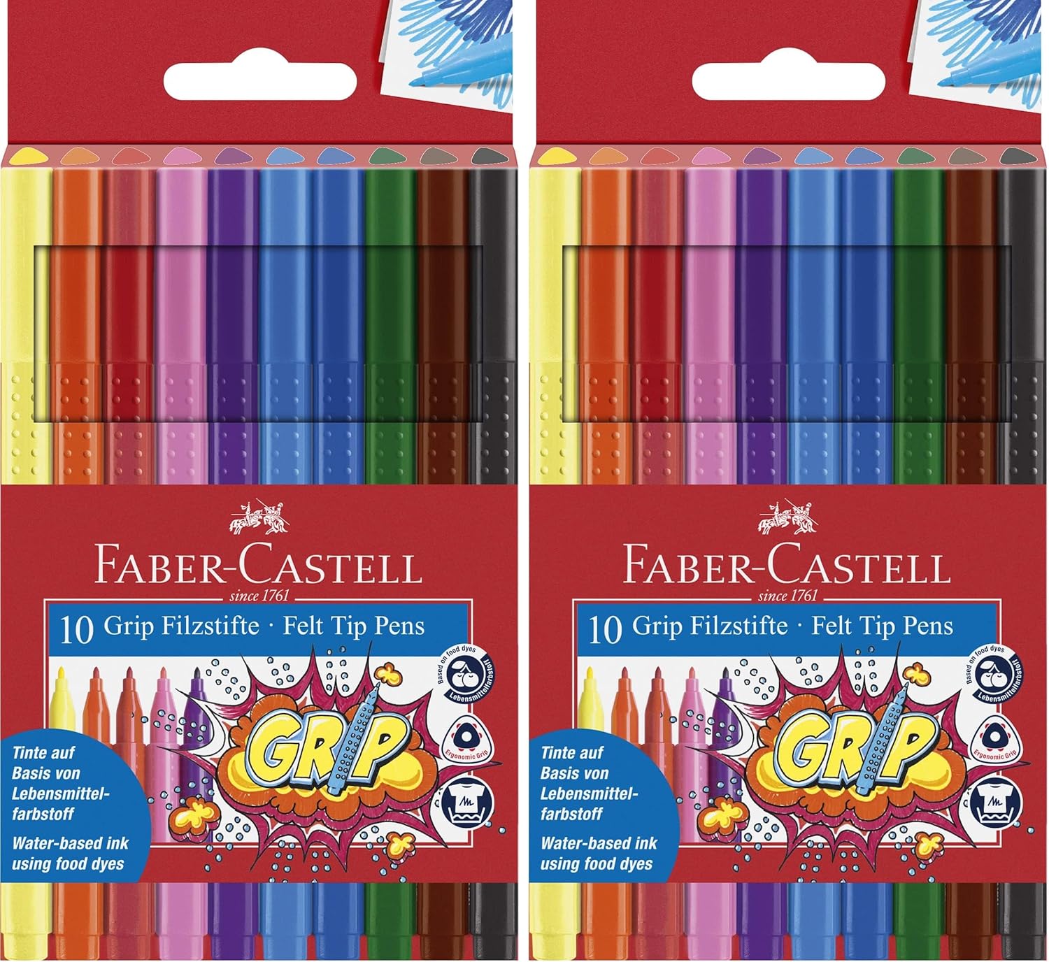 Faber-Castell 155310 Fibre Tip Grip Colour Marker, Line Width 3.0 mm, Pack of 10 (Pack of 2)