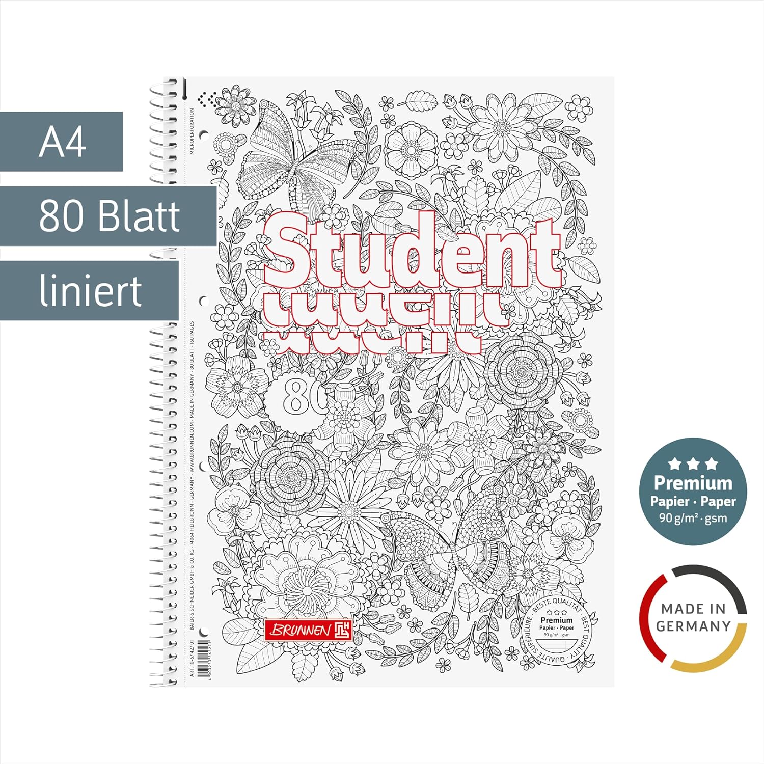 Brunnen 106742701 Student ZENart Notebook/Notepad, A4, Ruled, 27 Lines, 90 g/m², 80 Pages, Garden Motif – Bild 2