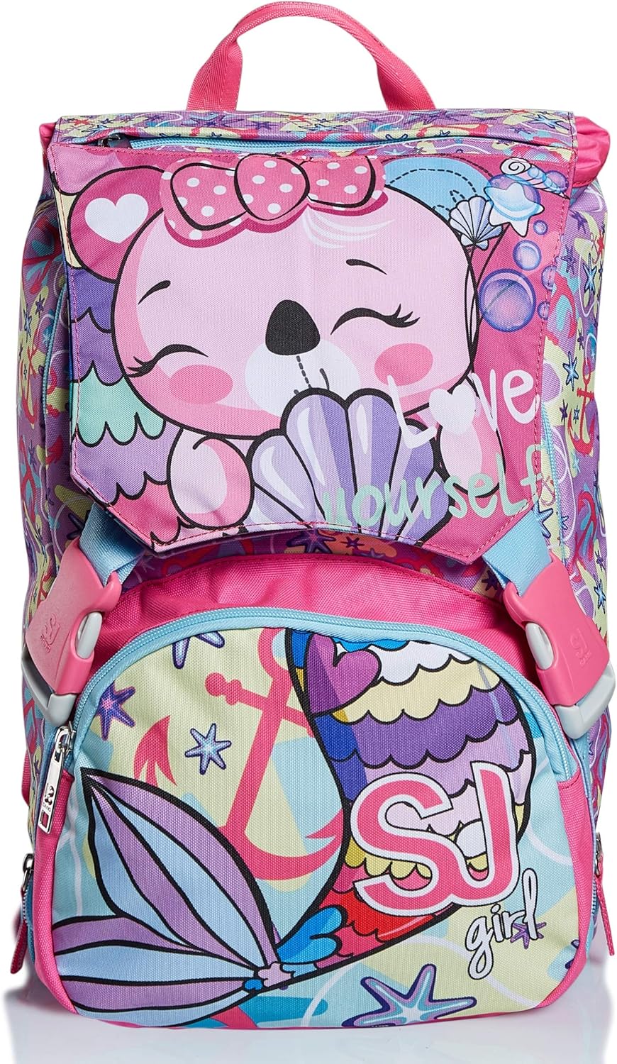 SJ GANG STYLE JAM GANG School Bag for Primary School, from 1st Grade, Expandable School Bag, Extra Volume, Spacious School Bag for Girls and Boys, Pink/Pattern, with Flip System – Bild 3