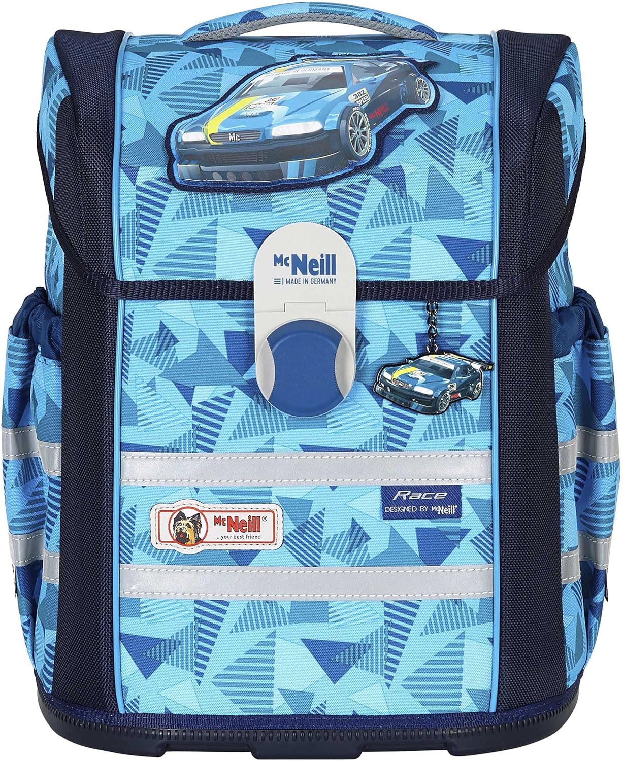 Race Car Cars McNeill Ergo Mac with McAddy School Bag Set 6 Pieces with School Bag Rain Safety Cover Included, lightblue – Bild 2