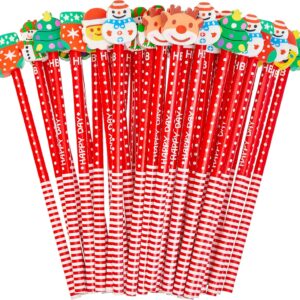 Christmas Themed Coloured Pencils with Erasers – Perfect for Party Bag Fillers, Favours, for kids – Assorted design Santa, Snow man, Reindeer and much more