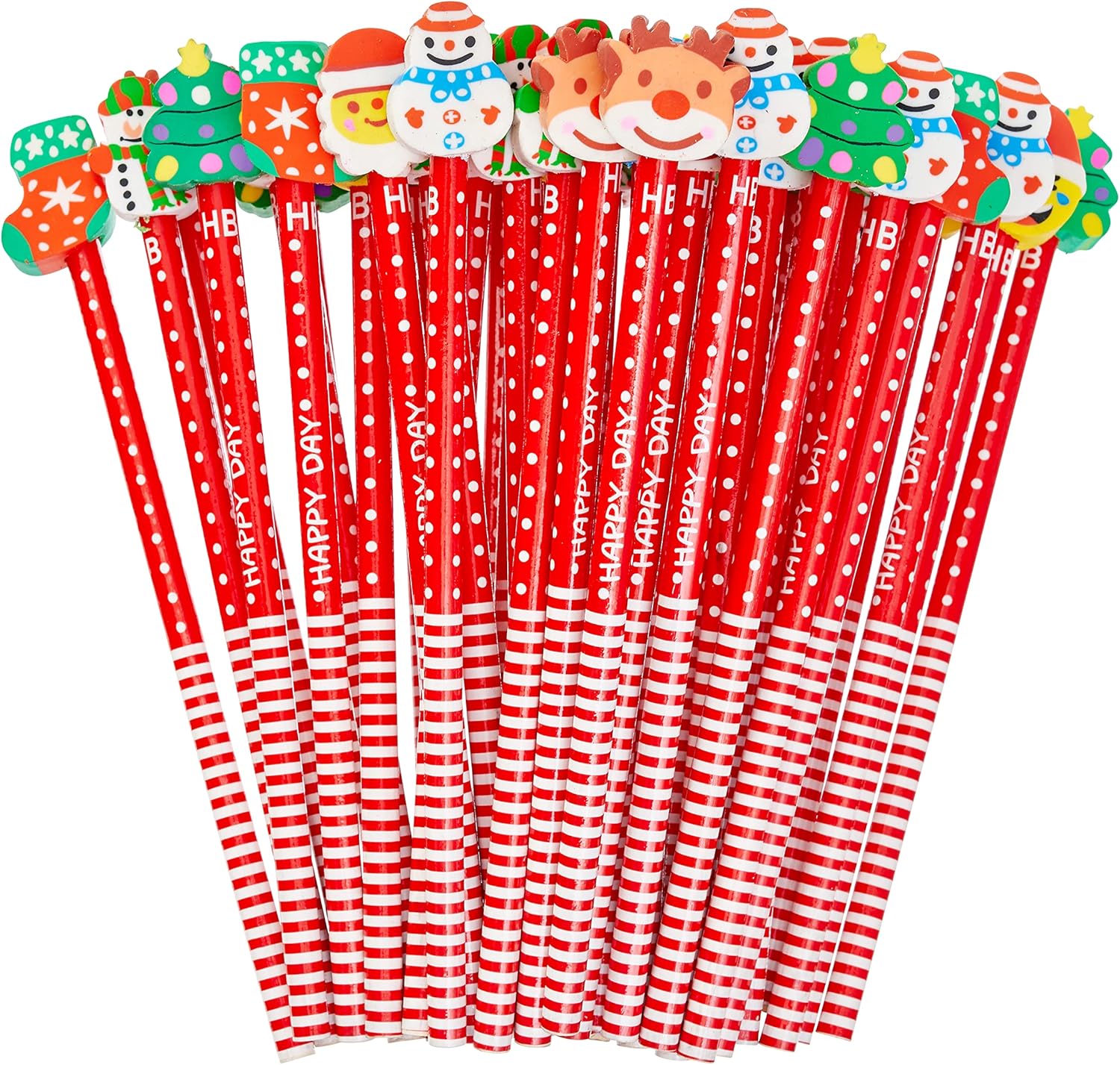 Christmas Themed Coloured Pencils with Erasers - Perfect for Party Bag Fillers, Favours, for kids - Assorted design Santa, Snow man, Reindeer and much more