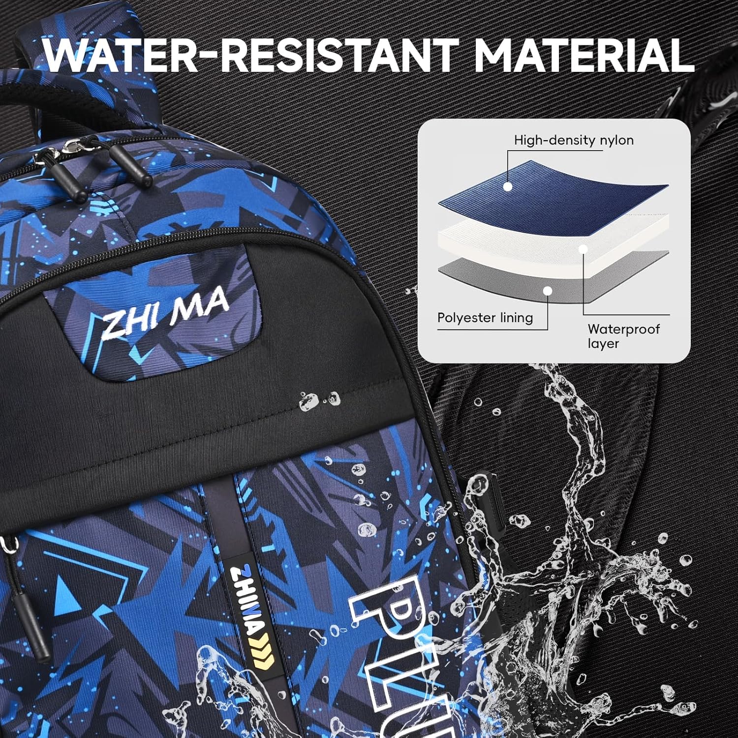 School Backpack Boys Backpack Teenagers Waterproof School Bag Boys with Large Capacity Chest Strap & Reflectors, Fashionable Daypack for School Travel – Bild 6