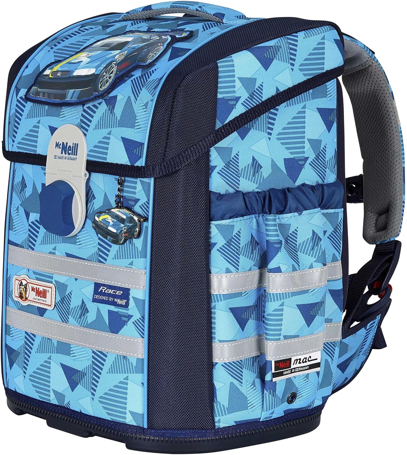 Race Car Cars McNeill Ergo Mac with McAddy School Bag Set 6 Pieces with School Bag Rain Safety Cover Included, lightblue – Bild 4