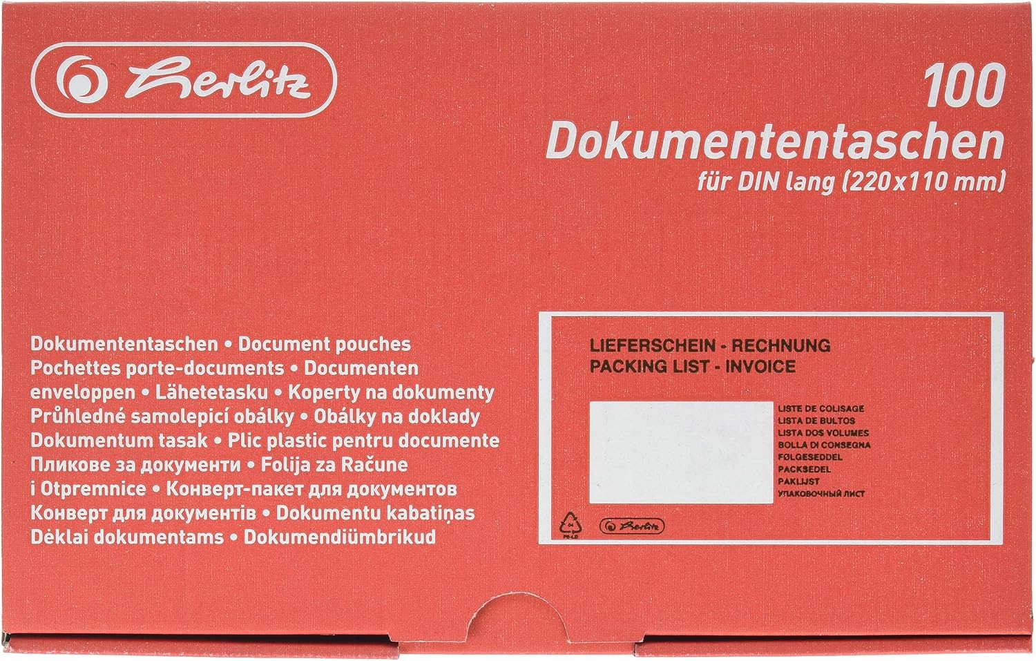 Herlitz 792705 Document Envelope DL 100 Pack Self-Adhesive