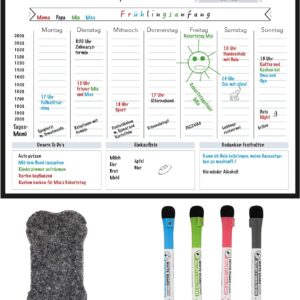 Rosenfeld Magnetic Weekly Planner I Whiteboard for Fridge I Wipe Clean Magnetic Board for Organisation, Menu Planning and Shopping List I incl. 4 Markers and Erasers
