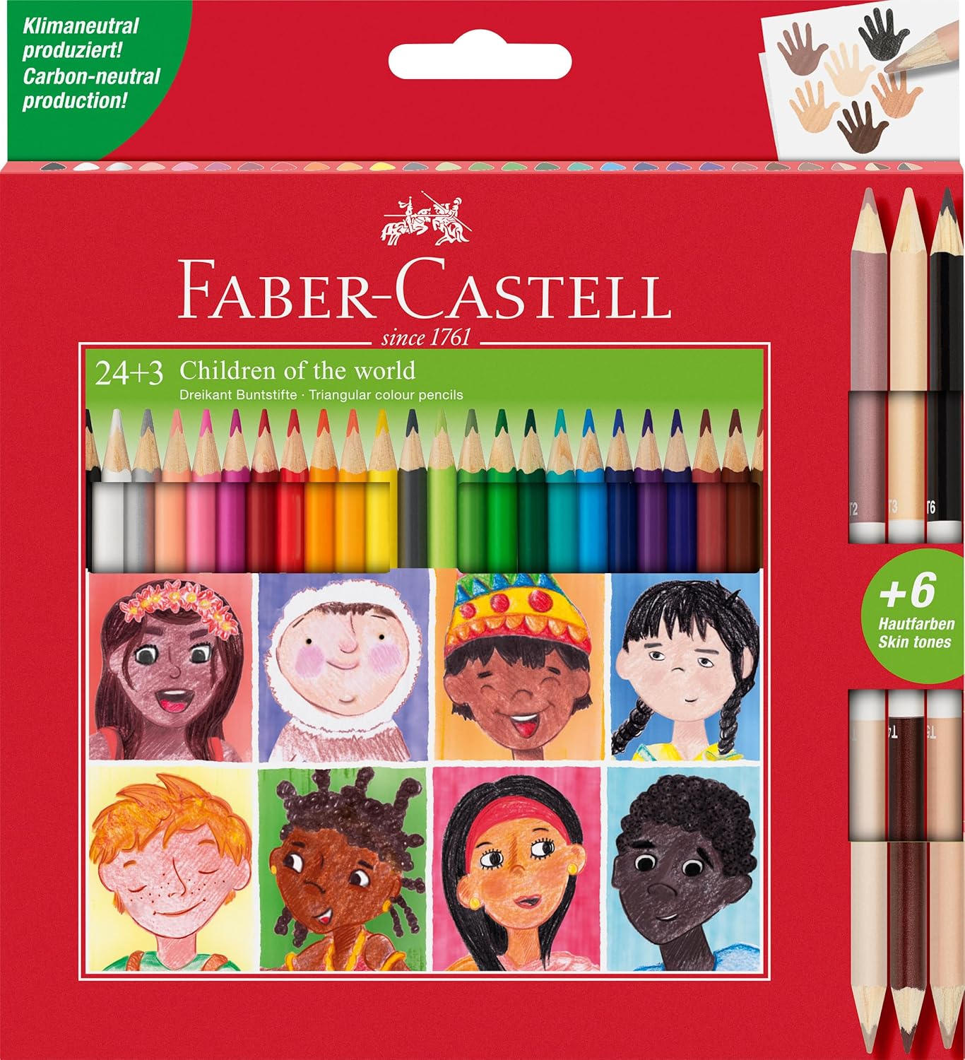 Faber-Castell 511515 Colouring Pencils Set 27 Pieces Including 3 Skin Colours Triangular Shatterproof for Children and Adults