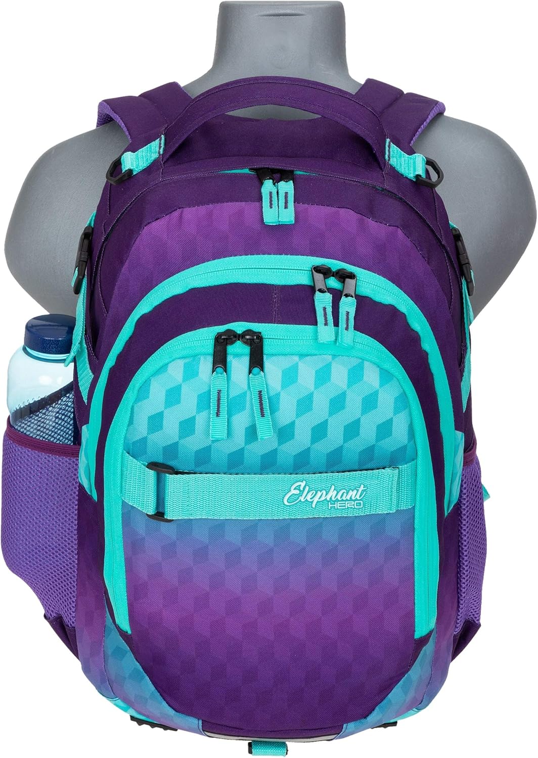 Elephant Hero Signature School Backpack School Bag School Folder Daypack Girls with Rain Cover +r, Violet Cube (Purple-Turquoise), Rucksack – Bild 6
