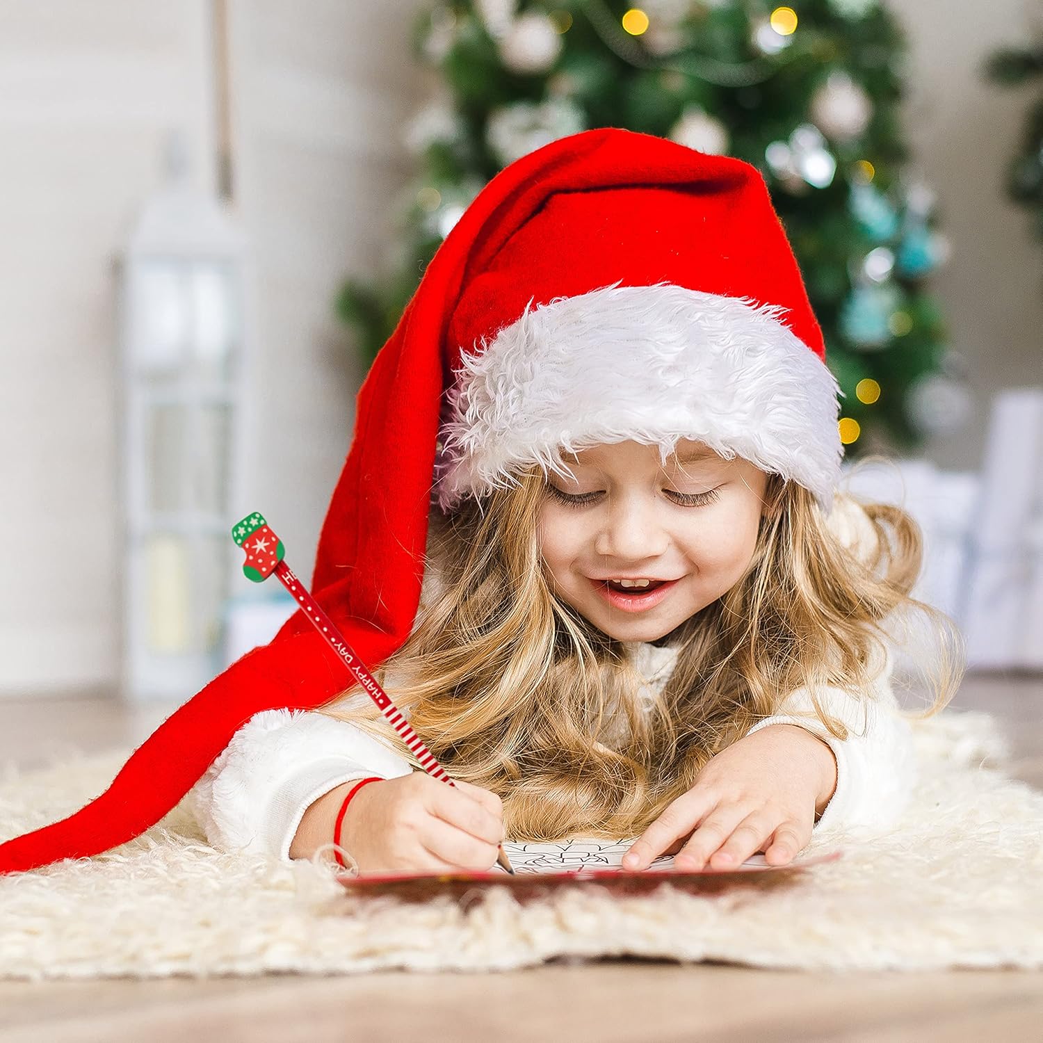 Christmas Themed Coloured Pencils with Erasers - Perfect for Party Bag Fillers, Favours, for kids - Assorted design Santa, Snow man, Reindeer and much more – Bild 2