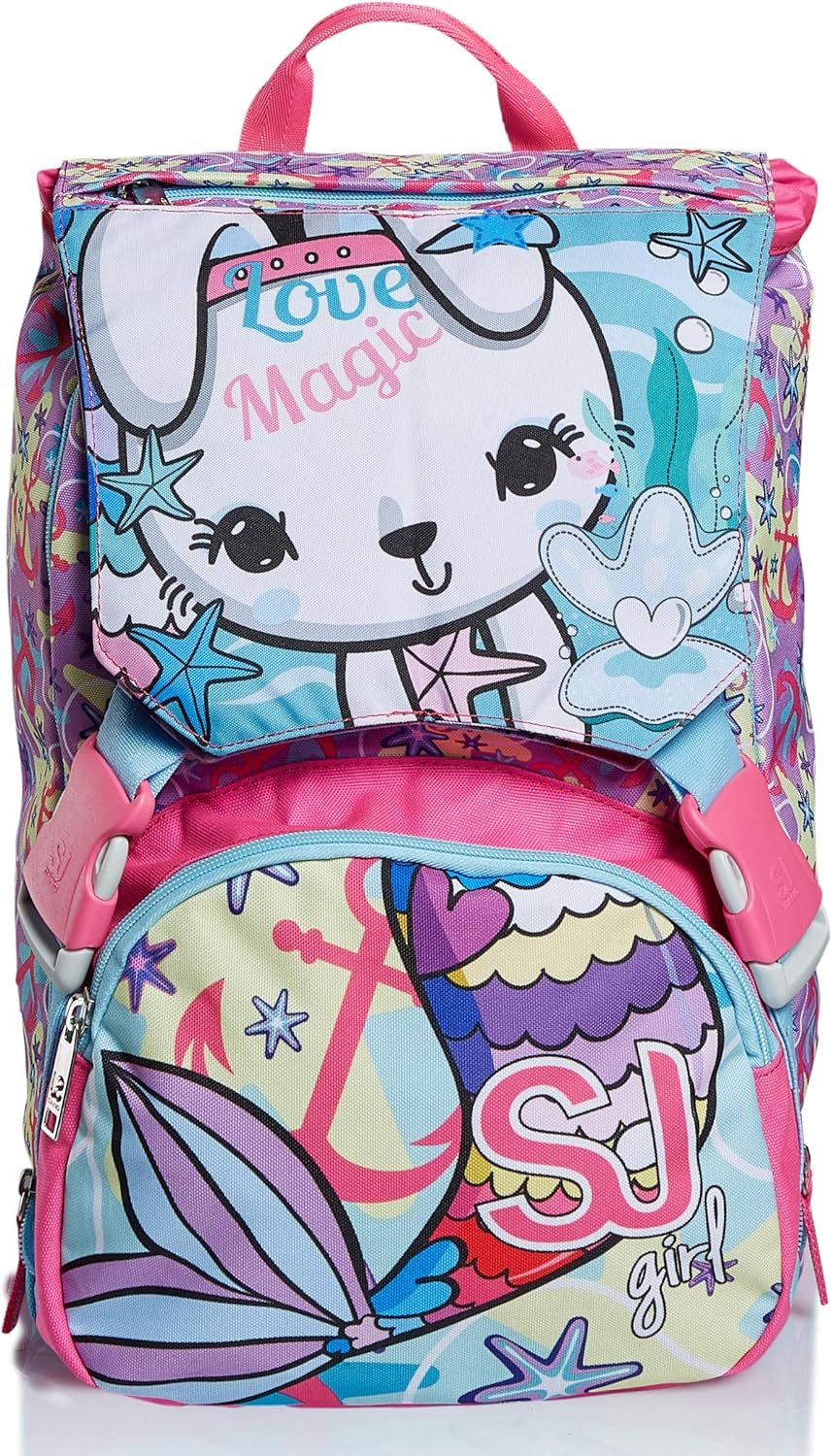 SJ GANG STYLE JAM GANG School Bag for Primary School, from 1st Grade, Expandable School Bag, Extra Volume, Spacious School Bag for Girls and Boys, Pink/Pattern, with Flip System – Bild 2