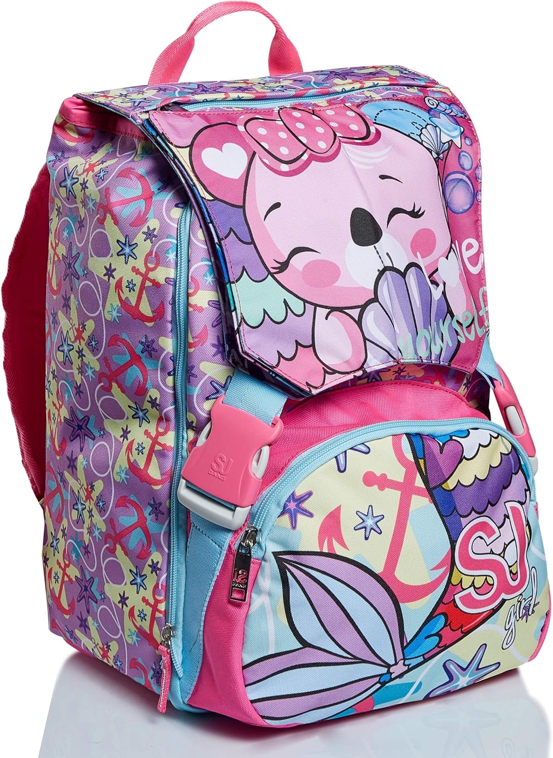 SJ GANG STYLE JAM GANG School Bag for Primary School, from 1st Grade, Expandable School Bag, Extra Volume, Spacious School Bag for Girls and Boys, Pink/Pattern, with Flip System – Bild 4