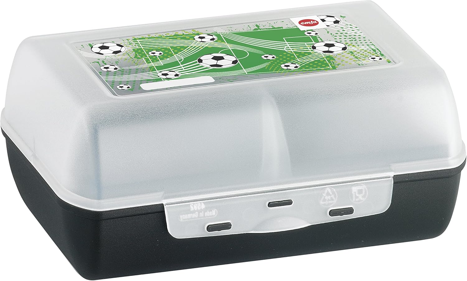 Emsa lunch box with dividing wall, 2 half shells, 16x11x7 cm, Soccer, Variabolo, 516991