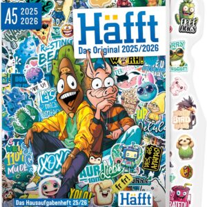Häfft Original Homework Book 2025/2026 A5 "Stickermania" Ultimate Student Calendar, Student Planner - Sustainable & Climate Friendly