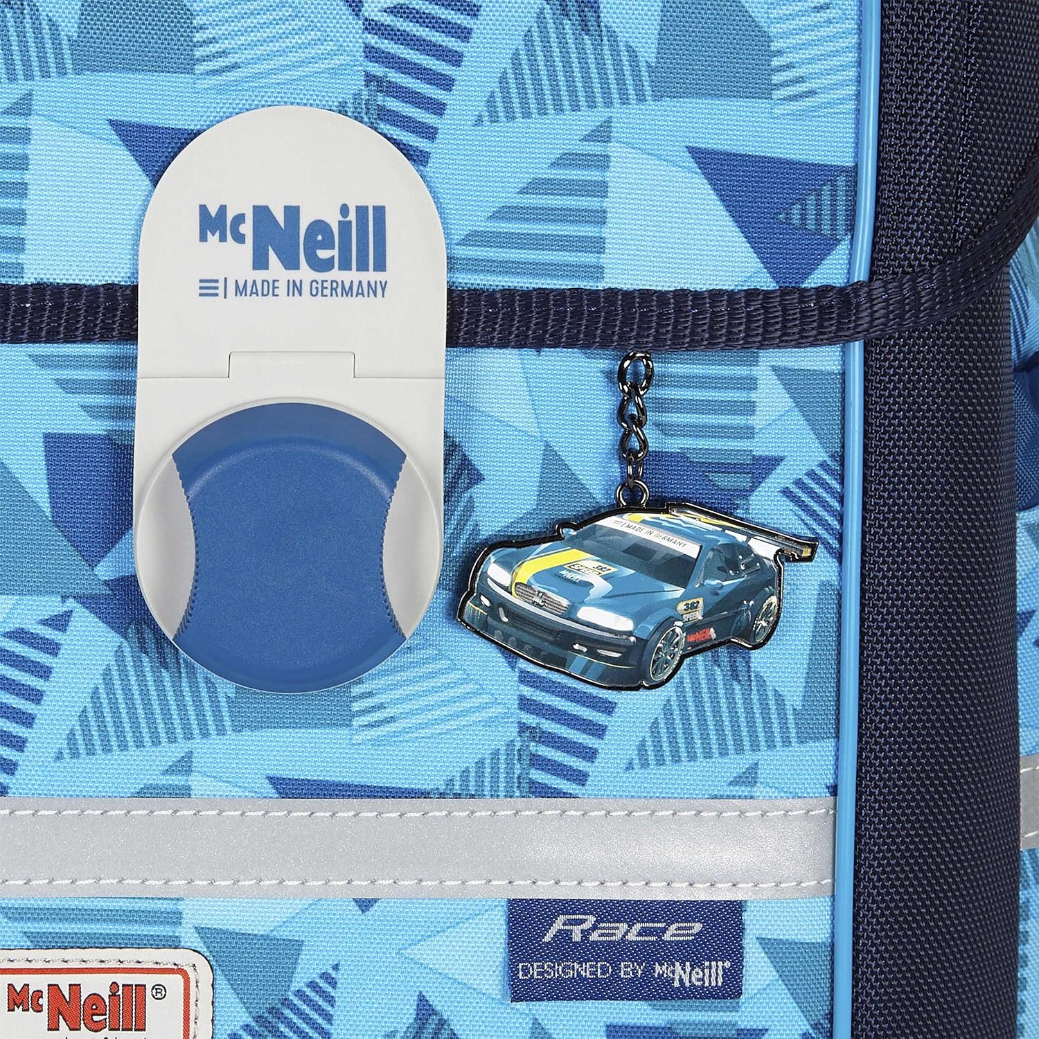 Race Car Cars McNeill Ergo Mac with McAddy School Bag Set 6 Pieces with School Bag Rain Safety Cover Included, lightblue – Bild 8
