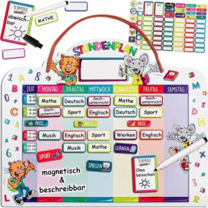 Timetable – Magnetic + Wipe-Clean – Wipe & Away – Weekly Planner/Memo Board – Funny Animals – with Foil Pen – Includes 75 Magnetic Boards for Writing on