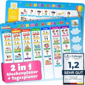 2-in-1 Weekly Planner Children & Daily Planner Children Including 196 Magnets + 160 Stickers to Personalise – Routine Planner Children