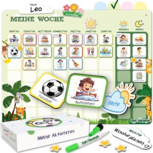 2-in-1 Routine & Weekly Planner Children [XL Box, Routines, 202 Magnets] – Task Planner for More Independence & Organisation – Ideal Magnetic Weekly Plan, Daily Planner (Djungle)