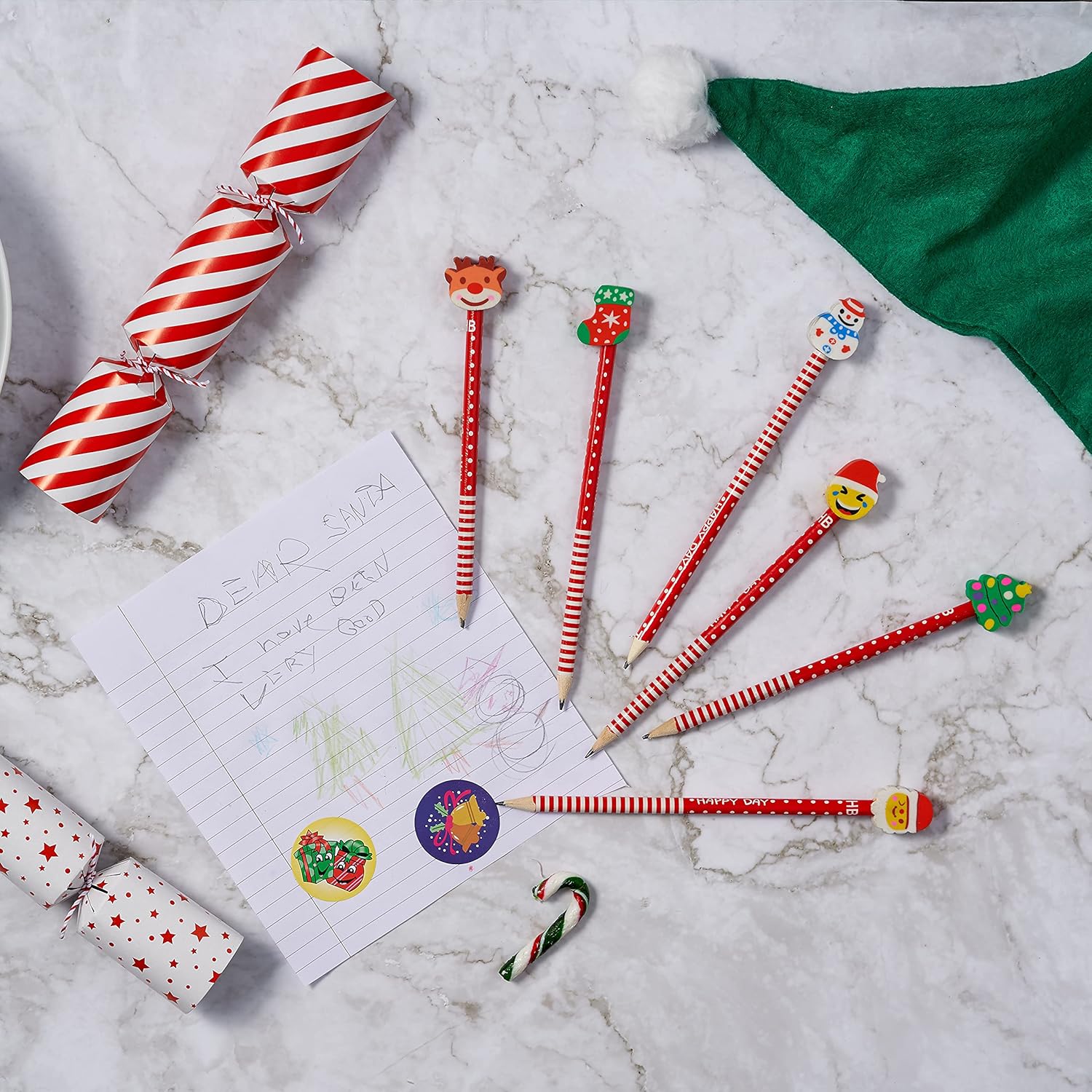 Christmas Themed Coloured Pencils with Erasers - Perfect for Party Bag Fillers, Favours, for kids - Assorted design Santa, Snow man, Reindeer and much more – Bild 7
