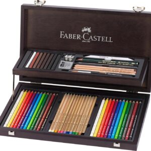 Faber-Castell Art & Graphic Compendium 110084 Wooden Case, 53 Pieces, with 12 Artist Colouring Pencils, 12 Watercolour Pencils, 12 Pitt Pastels, Accessories