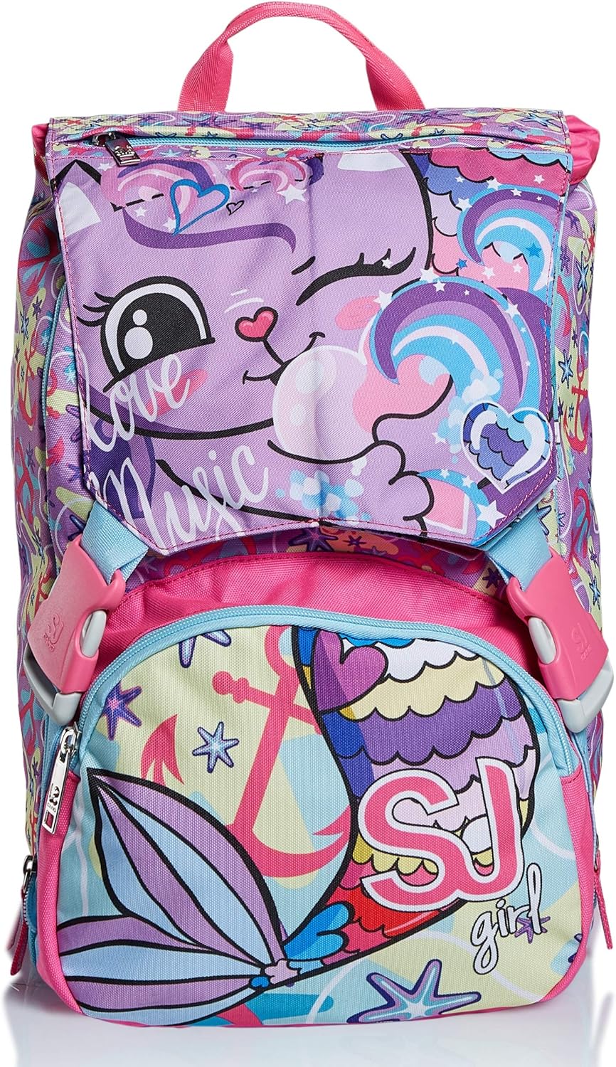SJ GANG STYLE JAM GANG School Bag for Primary School, from 1st Grade, Expandable School Bag, Extra Volume, Spacious School Bag for Girls and Boys, Pink/Pattern, with Flip System