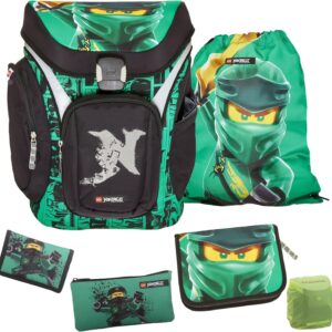Familando Ninjago School Bag Set for Boys with Filled Pencil Case - Ergonomic, Robust - 16 L Volume, Water Resistant - With Chest and Waist Belt - Complete Set 1st Class Primary School