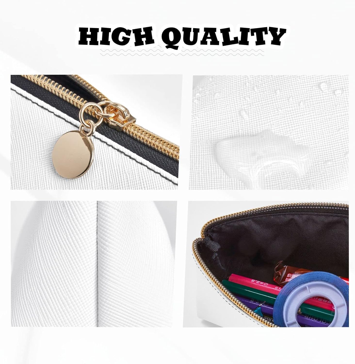 Cute Animal Cat Pencil Case Triangle Pencil Case Portable Pencil Case Leather Organizer Zipper Cosmetic Bag, White, Bag organiser – Bild 5