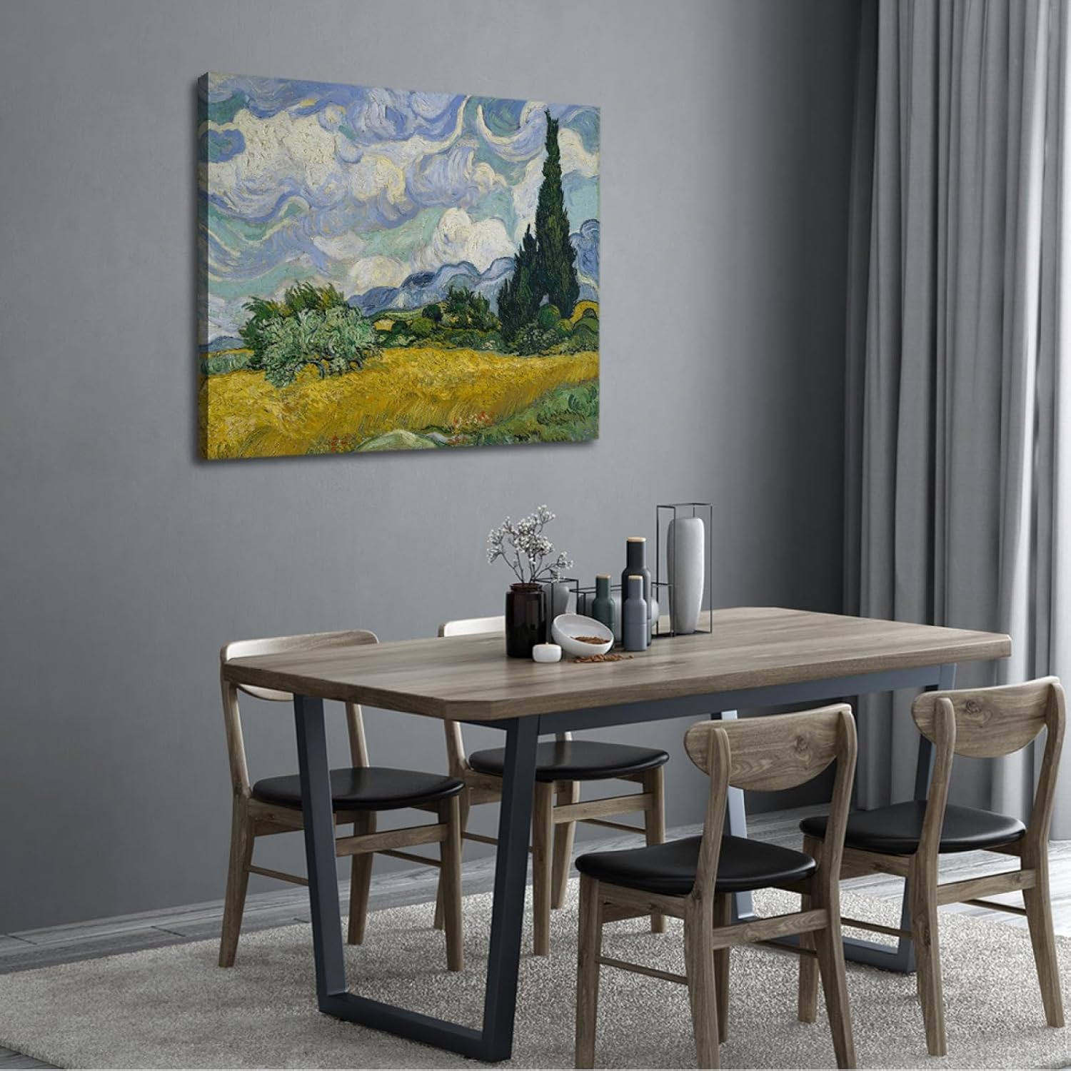 YUNART Dutch artists Drucke Leinwand gerahmt Wandkunst Poster Drucke Weizenfelder und Zypressen Bilder Home Office Dekor fertig zum Aufhängen 35x45cm Innenrahmen – Bild 2