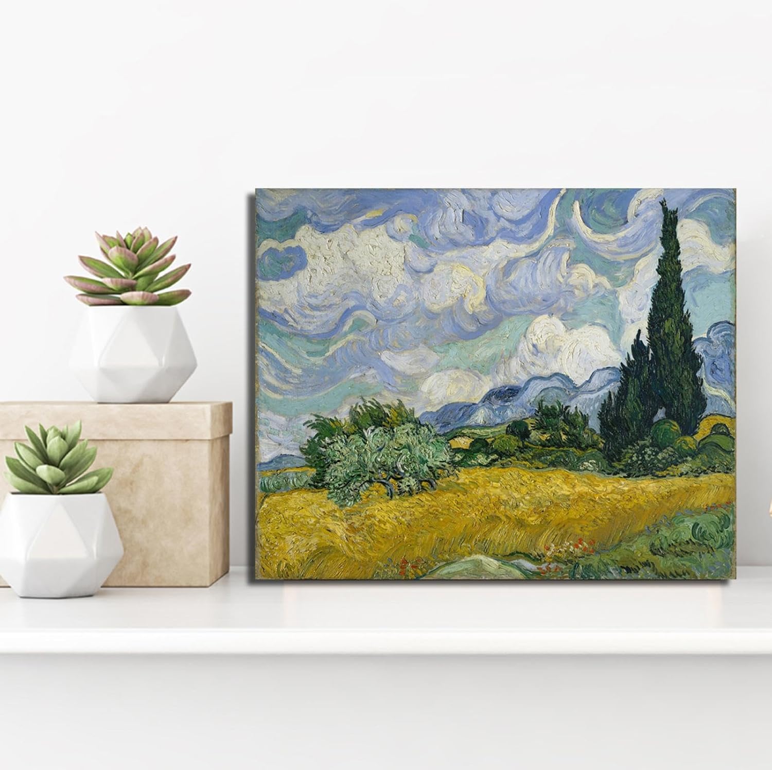 YUNART Dutch artists Drucke Leinwand gerahmt Wandkunst Poster Drucke Weizenfelder und Zypressen Bilder Home Office Dekor fertig zum Aufhängen 35x45cm Innenrahmen – Bild 3