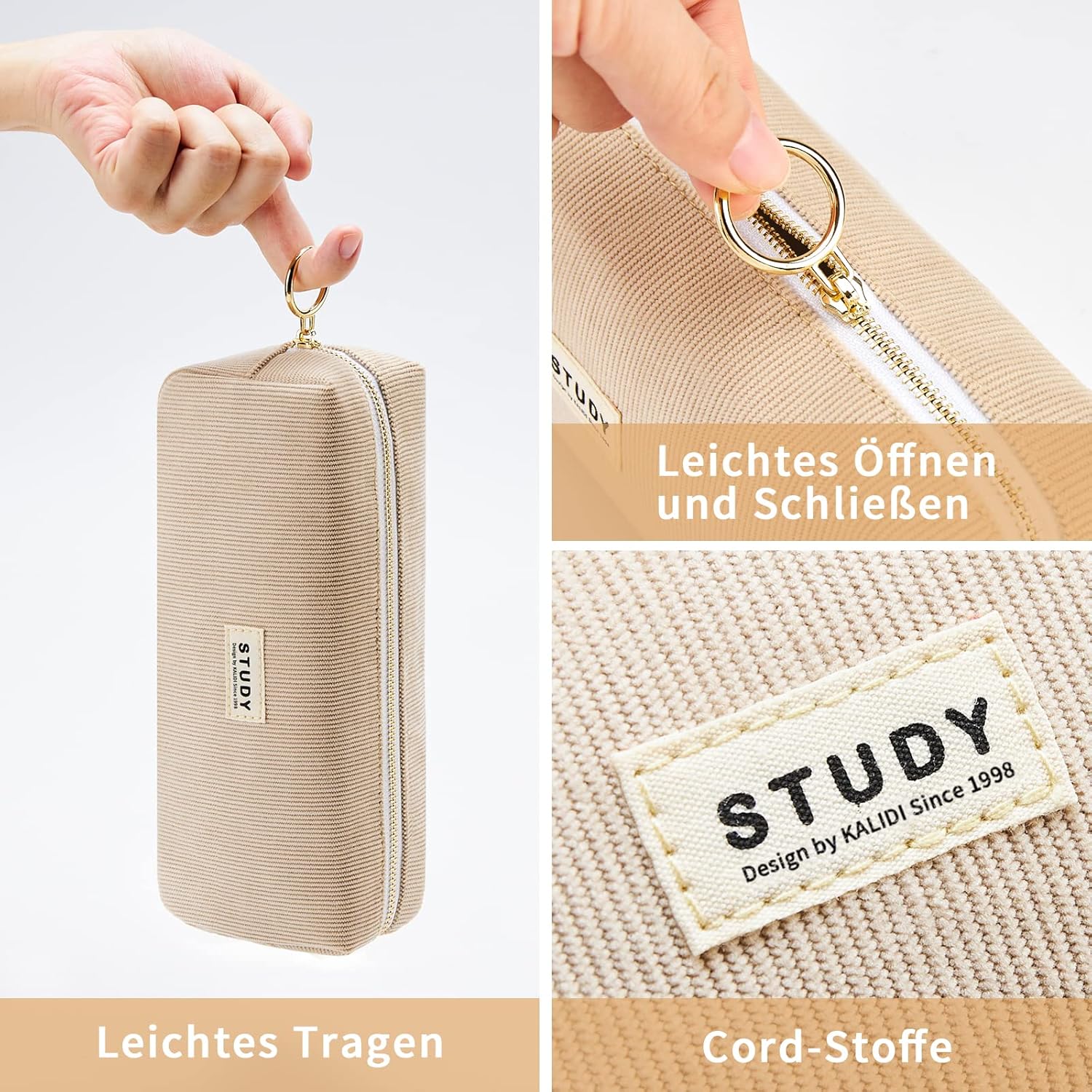 KALIDI Pencil Case Girls Teenager Pencil Case Corduroy Fabric Pencil Case School Pencil Case, gray, pencil case – Bild 2