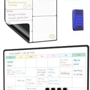 Bundle of SURFOU Magnetisches Whiteboard für Kühlschrank A3 – Wochenplaner + Monatsplaner, Abwischbar, mit 4 Markern & 1 Radierer, Menüplaner/Einkaufsliste/To-Do-Liste