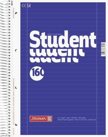 BRUNNEN Student College Notepad, A4, Line Style 27, 160 Sheets, Blue