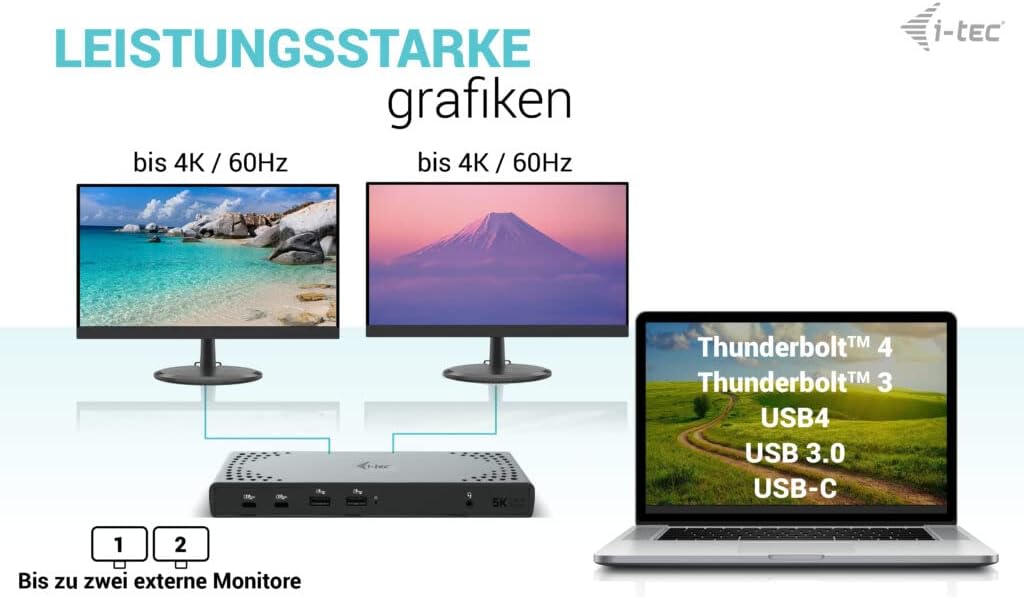 i-tec USB 3.0 / USB-C/Thunderbolt 3 Dual Display Docking Station Gen2 with Power Supply 100 W – Bild 5