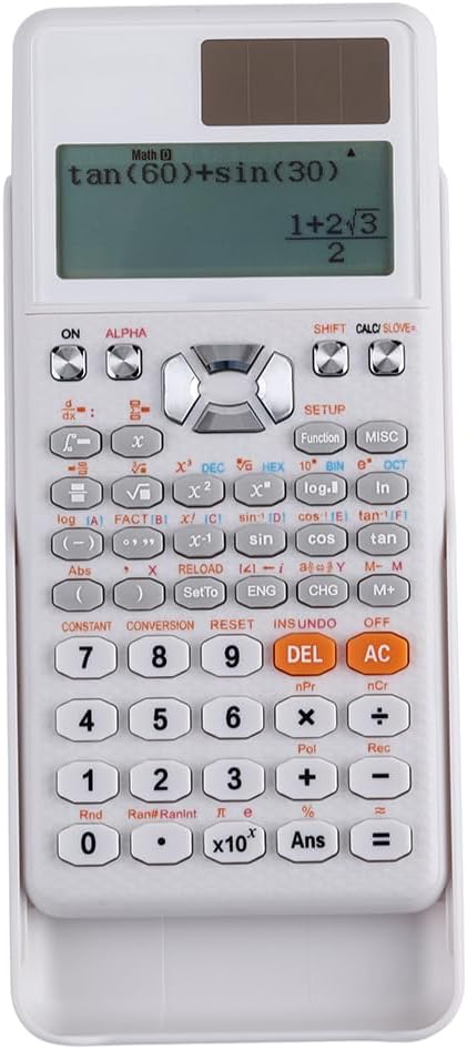 NK Scientific Calculator, 552 Functions, with Protective Case and Solar Panel, Battery 1 x LR44, Dimensions 16.5 x 8 x 1.5 cm, 192 x 63 Pixel Display, White