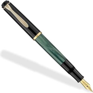 Pelikan Classic 200 801775 Fountain Pen Marbled Green Marbled Nib EF (Extra Fine) High-Quality Piston Fountain Pen in Gift Case