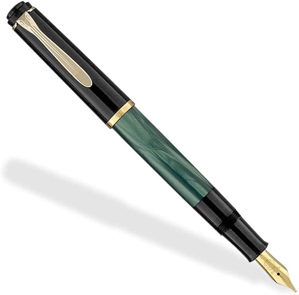 Pelikan Classic 200 801775 Fountain Pen Marbled Green Marbled Nib EF (Extra Fine) High-Quality Piston Fountain Pen in Gift Case